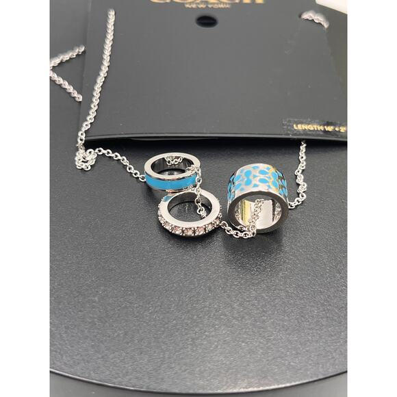 Coach Signature Black Enamel Crystal Rondell Charm Silver Tone Necklace C1905‎ - Picture 3 of 6